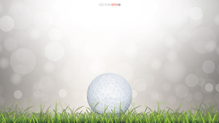 Golf ball on green grass field with light blurred bokeh background. Vector illustration.のイラスト素材