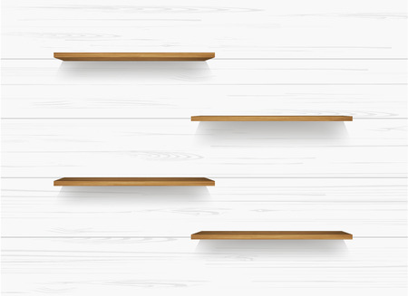 Wooden shelf on white wall background with soft shadow. Vector illustration.のイラスト素材
