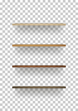 Wooden shelf on transparent background with soft shadow. 3D empty wooden shelves. Vector illustration.のイラスト素材
