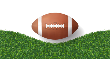 American football ball with green grass texture background. Vector illustration.のイラスト素材