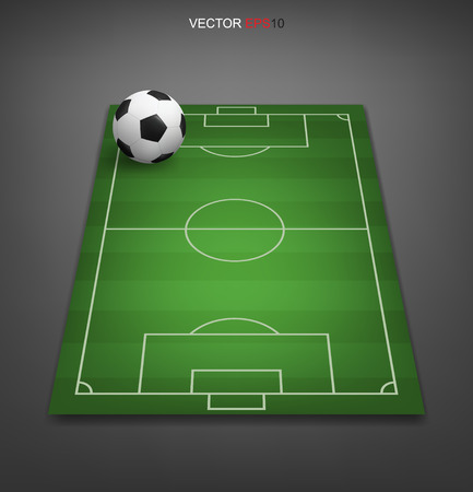 Soccer ball on soccer football field with gray background. Perspective elements. Vector illustration.のイラスト素材