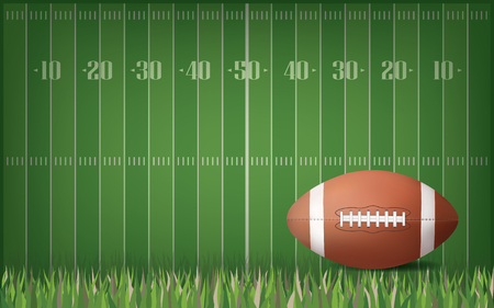 American football ball with green field pattern background. Vector illustration.のイラスト素材
