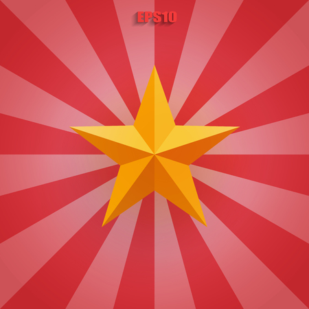 Golden star with red radius background. Vector illustration.のイラスト素材