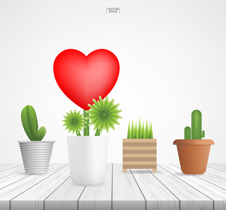 Tree of heart on wood. Abstract sign and symbol for valentines' day. Flower of red heart. Vector illustration.のイラスト素材