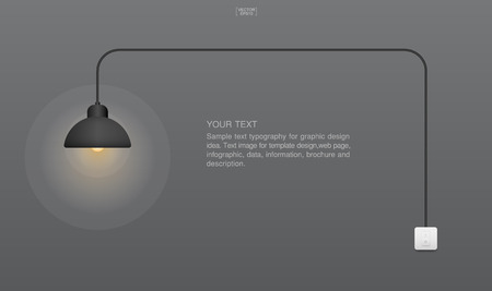 Abstract light bulb and light switch on gray background. Lamp and switch with area for text. Vector illustration.のイラスト素材