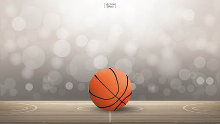 Basketball ball on basketball court area with light blurred bokeh background. Vector illustration.のイラスト素材
