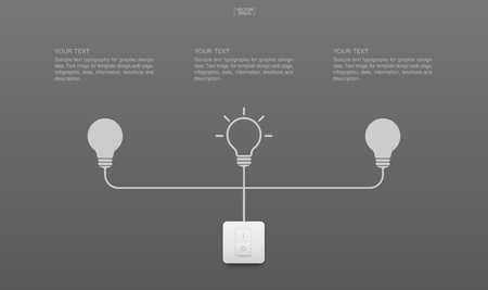 Abstract light bulb and light switch on gray background. Lamp and switch with area for text. Vector illustration.のイラスト素材