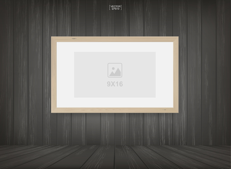 Photo frame or picture frame background in wooden room space. Vintage interior for background. Vector illustration.のイラスト素材