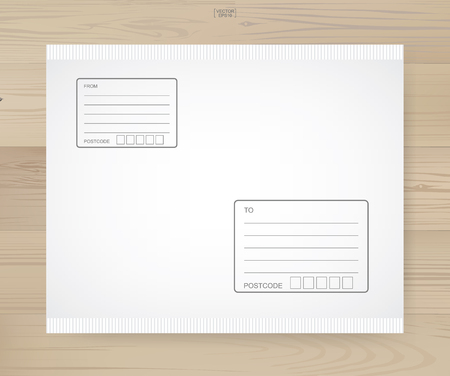 Shipping parcel tied with area for write address on wood background. Vector illustration.のイラスト素材