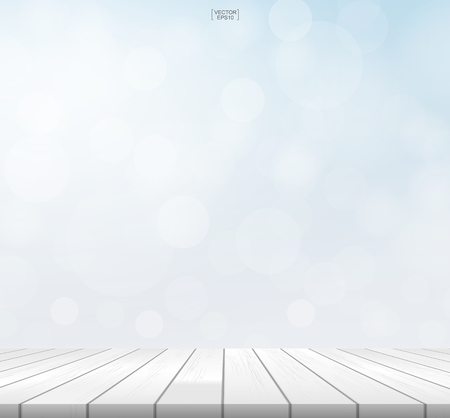 Wooden terrace or deck pattern and texture and light blurred bokeh background. Vector illustration.のイラスト素材