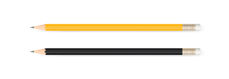 Yellow pencil and black pencil on white background with soft shadow. Vector illustration.のイラスト素材