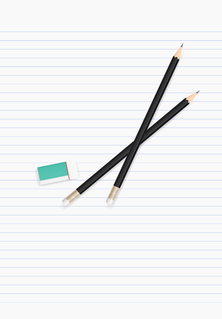 White paper sheet for business background with pencil and eraser. Vector illustration.のイラスト素材