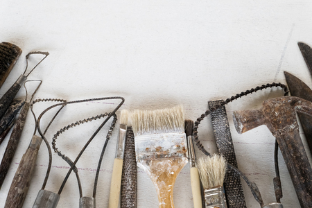 Sculpture tools. Art and craft tools on white background.の写真素材
