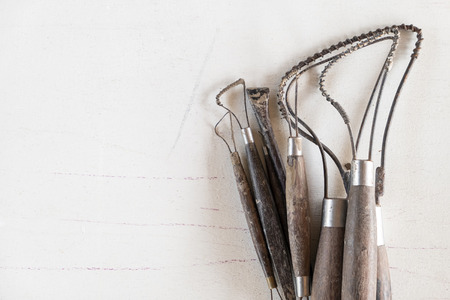 Sculpture tools. Art and craft tools on white background.の写真素材
