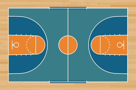 Basketball court floor with line on wood pattern texture background. Basketball field. Vector illustration.のイラスト素材