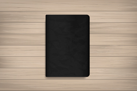 Book with black cover on wood for background. Vector illustration.のイラスト素材