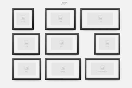 Wooden photo frame or picture frame for interior design and decoration. Vector illustration.のイラスト素材