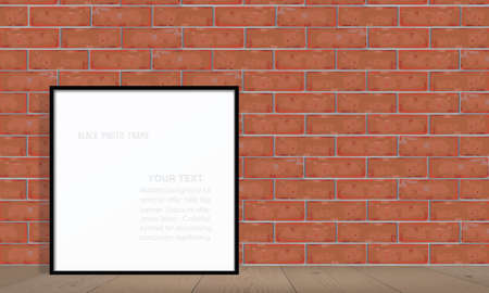 Blank photo frame or picture frame on red brick wall texture background. Vector illustration.のイラスト素材