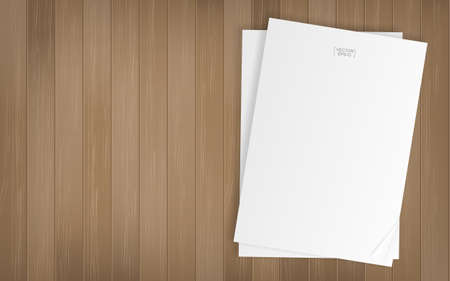 White paper sheet on wood texture background. Vector illustration.のイラスト素材