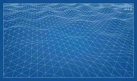Abstract 3D wave wireframe of surrounding contour pattern. Vector 3D illustration idea.のイラスト素材