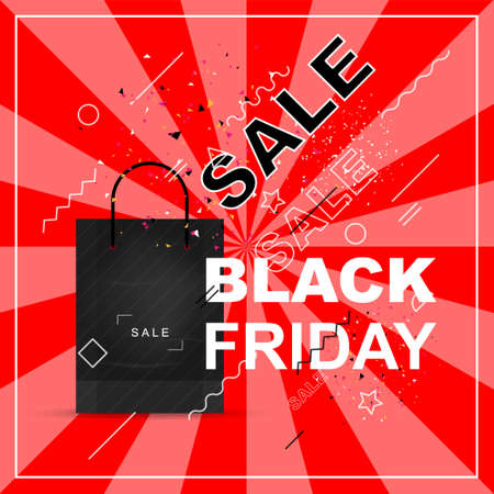 Black Friday sale with shopping sag symbol. Shopping object for sale, discount, special offer, product marketing and banner advertising campaign . Vector illustration.のイラスト素材