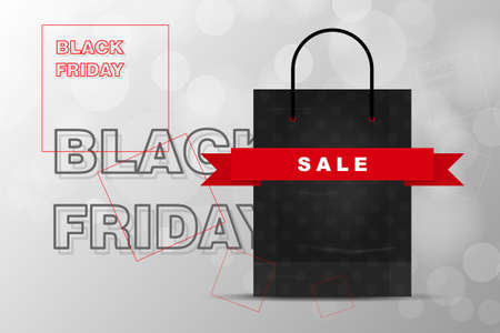 Black Friday sale with shopping sag symbol. Shopping object for sale, discount, special offer, product marketing and banner advertising campaign . Vector illustration.のイラスト素材
