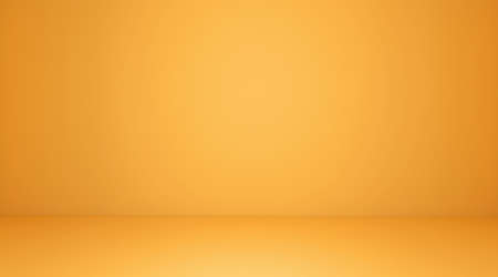Yellow room space background. Front view of empty room with soft light illumination. 3d interior render illustration.の写真素材