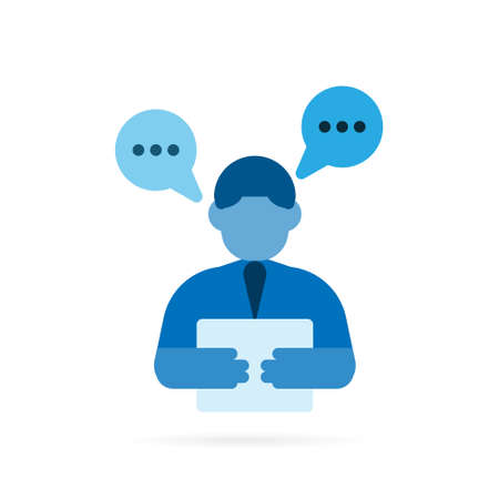 Man thinking icon pictogram. Problem solving concept. Blue symbol on white background. Vector illustration.のイラスト素材