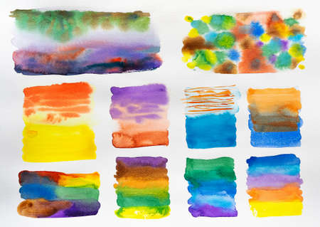Abstract watercolor hand painted background. Set of multicolored watercolor brush collection. Close-up.の写真素材