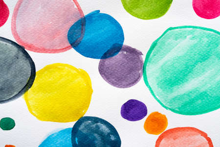Abstract round watercolor hand painted pattern background. Set of multicolored watercolor brush collection. Close-up.の写真素材