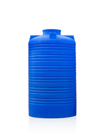 Blue plastic water tank isolated on white background with clipping path.の写真素材