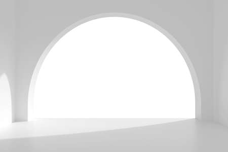 White architecture arc hallway corridor with soft shadow. 3D illustration.の写真素材