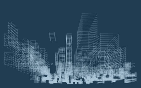Abstract 3D dynamic wireframe. Geometric perspective background.  Abstract matrix wireframe background for template design. Vector.のイラスト素材