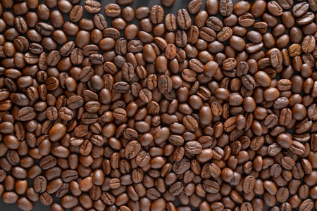 Coffee beans background. Top view coffee beans with copy space area for your text. Close up.