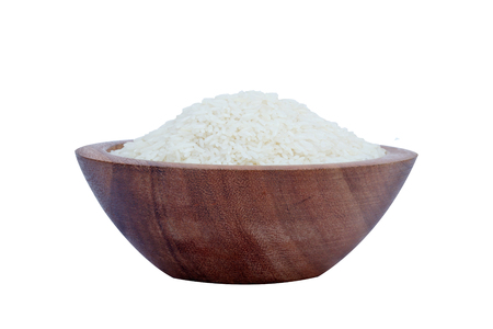 White rice in bowl isolated on white background.の写真素材