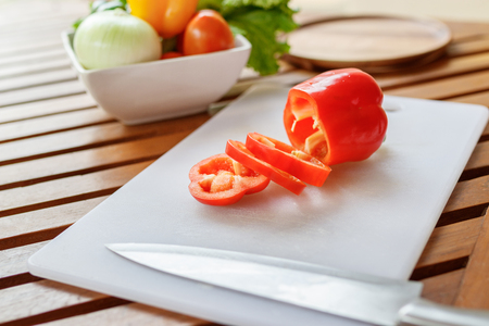 Chef preparing vegetable for cooking.の写真素材