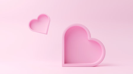 Pink heart icon on pink background. 3D Render. Happy valentine day concept.の写真素材