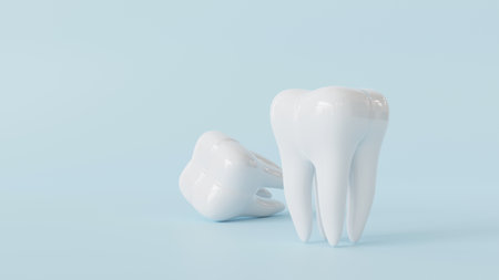 teeth 3d models on blue background.の写真素材