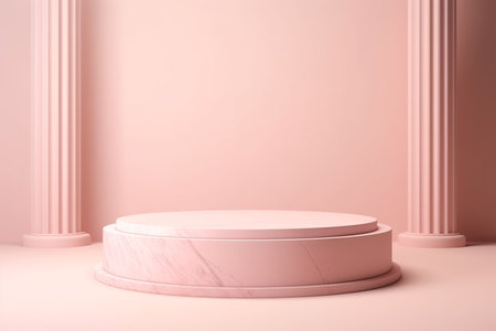 Minimal pink product podium for cosmetic presentation.Created with Generative AI technologyの素材