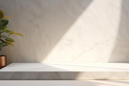 Product display background with   marble,stone and leaf .Minimal background for  products presentation.Created with Generative AI technologyの素材