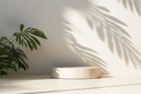 Product display background with   marble,stone and leaf .Minimal background for  products presentation.Created with Generative AI technologyの素材