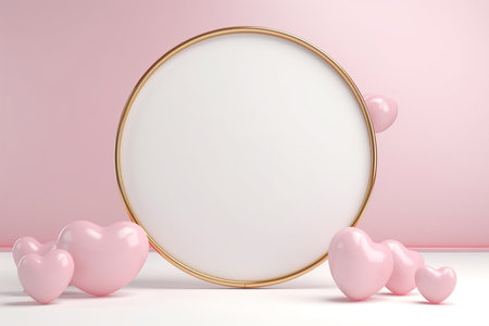 Empty frame for birthday or valentine's day with balloon.Minimal background for  products presentation.Created with Generative AI technologyの素材