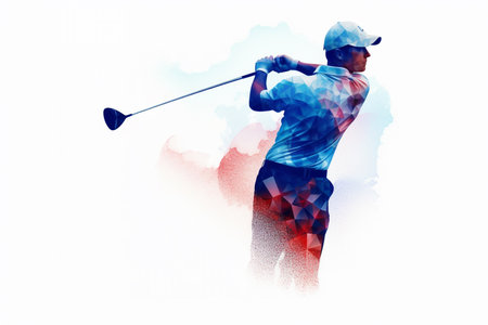 Double exposure of golf sport on white background.Created with Generative AI technology.の素材