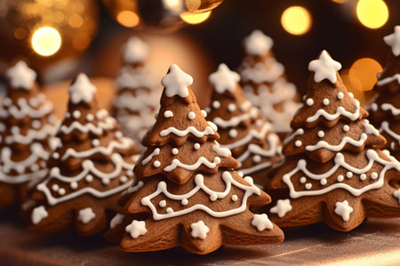 Close Up of many gingerbread christmas cookie on christmas dinner table.の素材