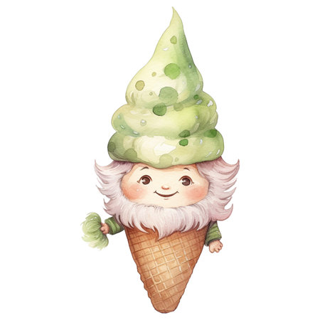 Christmas Ice Cream Cone in style watercolor.Merry Christmas and Happy new year concept.の素材