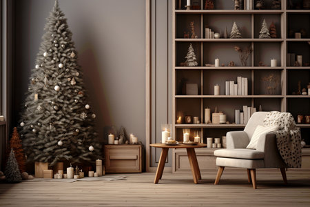 Cozy Christmas Living Room with Luxury Decor and Modern Elegance.Created with Generative AI technology.の素材