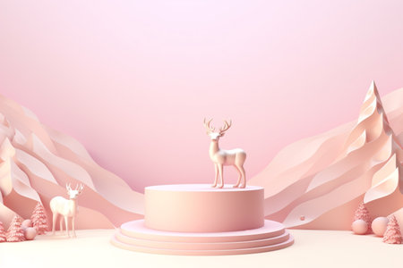 Elegant Stage Podium with Christmas Elements 3D Render for Festive Celebrations.Created with Generative AI technology.の素材