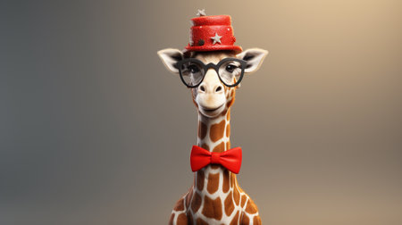 Cute Giraffe in Christmas Costume on Isolated Backgroundの素材