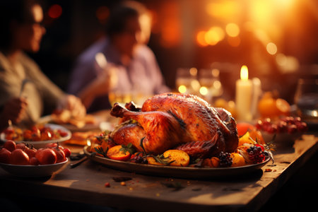 Thanksgiving Family Dinner: Traditional Roast Turkey Up Close.Created with Generative AI technology.の素材