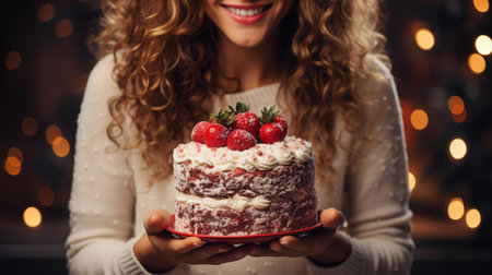 Delicious homemade christmas dessert adorned with seasonal ornaments.Created with Generative AI technology.の素材